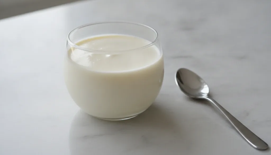A small clear glass bowl containing a smooth creamy mixture of Vaseline and lemon juice with a mixing spoon resting besi