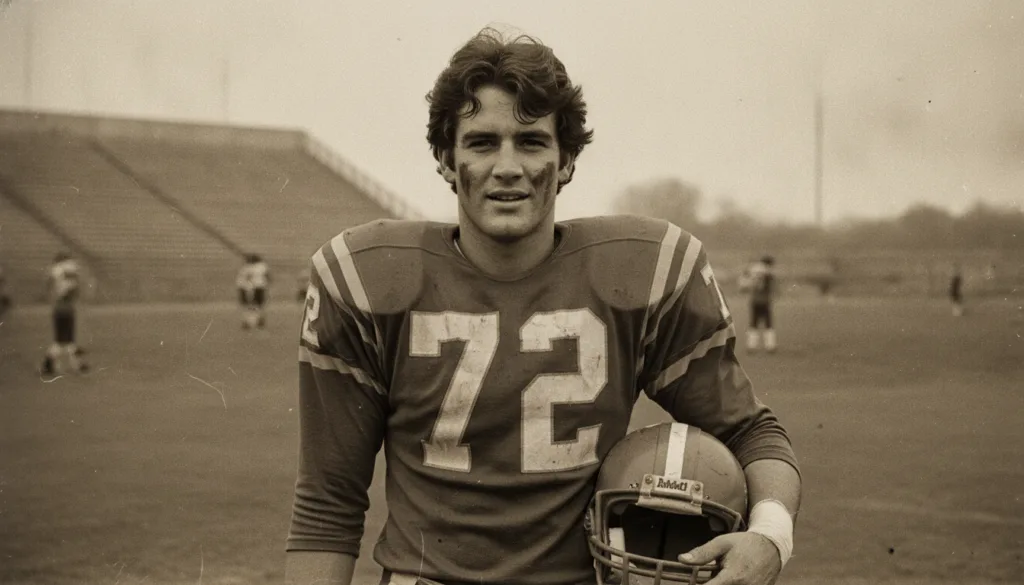 A vintage photo of a young Ed O Neill perhaps from his college football days or early acting career showing his athletic