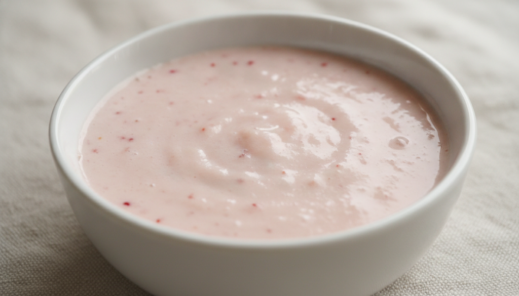 A close-up of the strawberry and baking soda paste in a small bowl