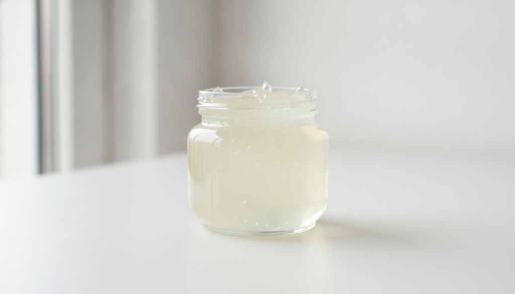 A clear jar of Vaseline on a clean bright background emphasizing its simple and effective nature