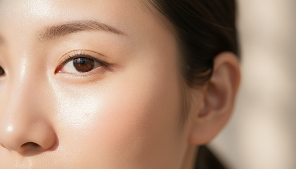 A close-up of healthy glowing skin on a woman s face after using a natural mask showing a smooth texture and radiant com