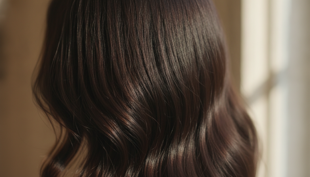 A close-up of healthy shiny hair strands possibly with a subtle sheen to visually represent the desired results of the b