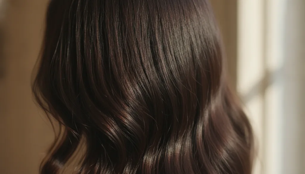 A close-up of healthy shiny hair strands possibly with a subtle sheen to visually represent the desired results of the b