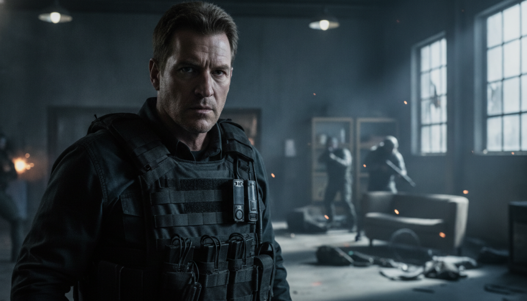 Kiefer Sutherland as Jack Bauer in a tense scene from the TV series 24