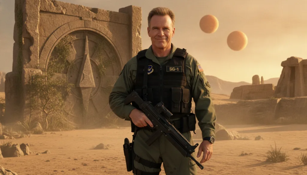 A promotional image of Richard Dean Anderson as Colonel Jack O Neill from Stargate SG-1