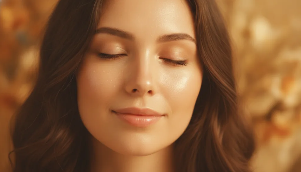 A close-up of a woman s radiant and smooth skin showing a healthy glow with soft lighting highlighting the texture