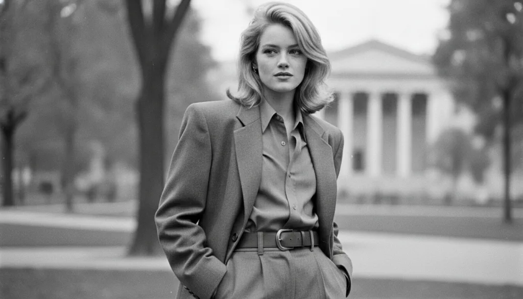 A black and white archival photo of Sharon Stone during her early modeling days looking youthful and stylish