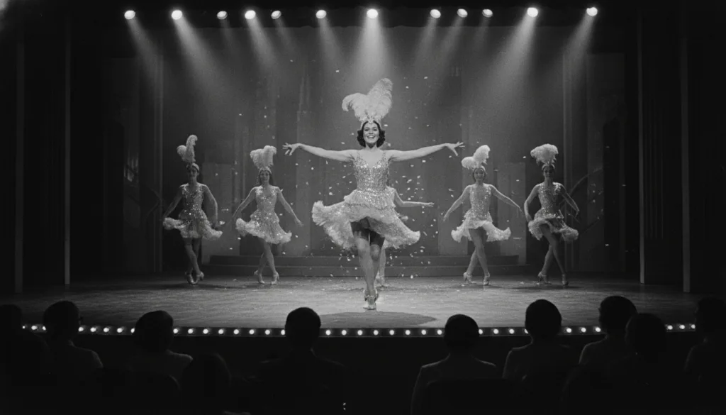 A vintage photo of Lucie Arnaz performing on stage perhaps from a Broadway production showcasing her singing and acting 