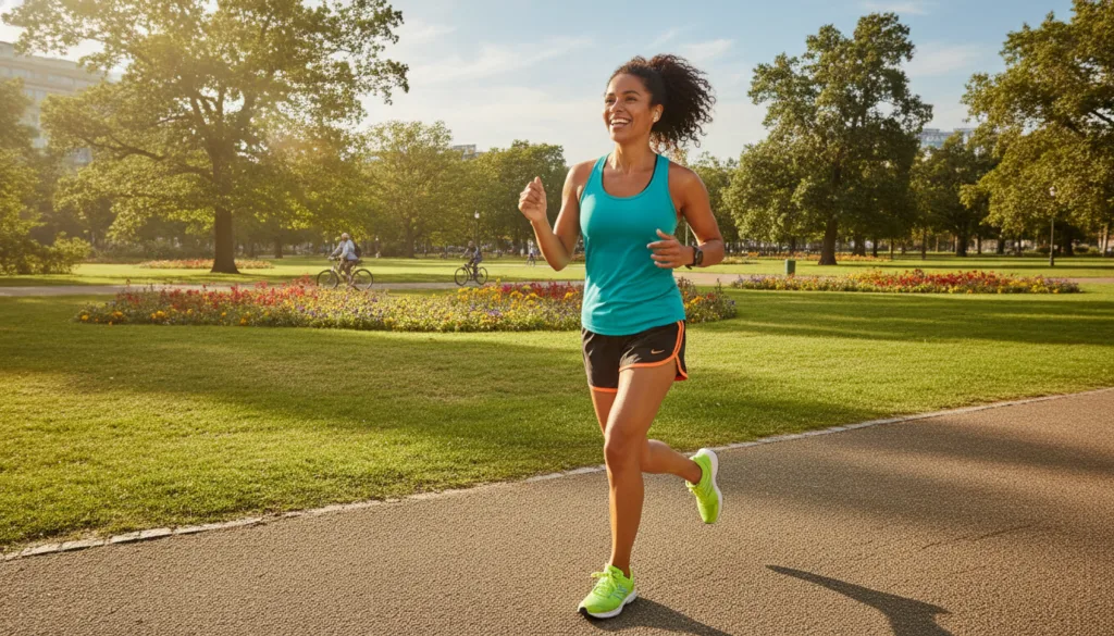 A person looking energetic and active possibly running or exercising outdoors