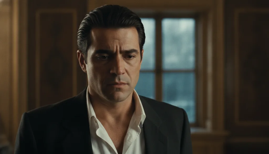 Andy García in a dramatic scene from a 1990s film possibly from When a Man Loves a Woman or Internal Affairs looking ser