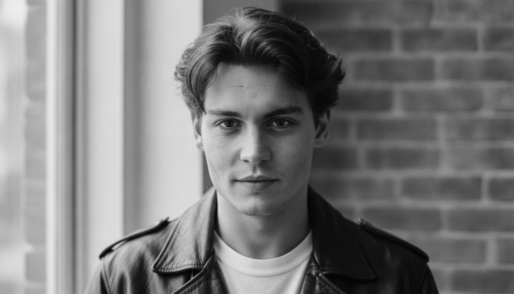 A real publicity photo of a young Johnny Depp from the late 1980s or early 1990s capturing his distinctive style and bro