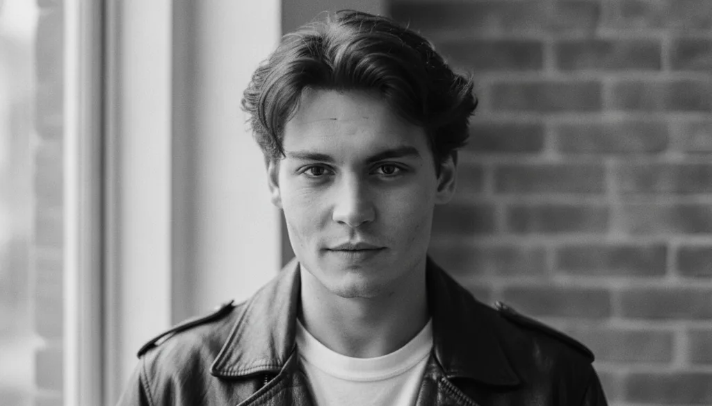 A real publicity photo of a young Johnny Depp from the late 1980s or early 1990s capturing his distinctive style and bro
