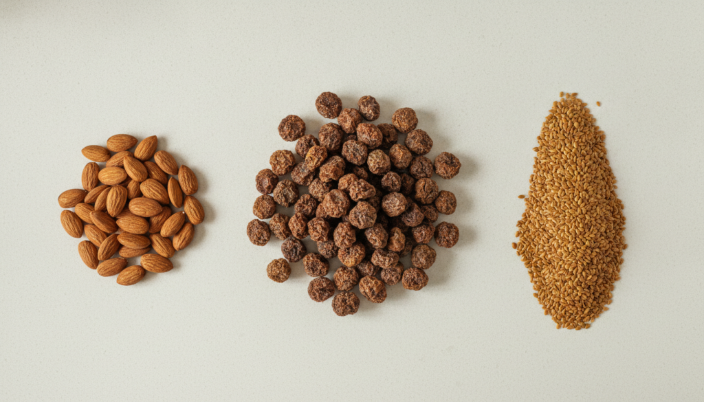 Ingredients for the beauty powder laid out on a clean surface ready for grinding