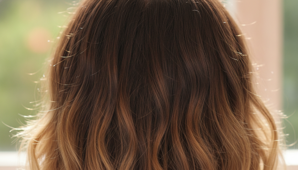 A healthy vibrant head of hair possibly with visible roots suggesting strength and vitality against a soft unfocused bac
