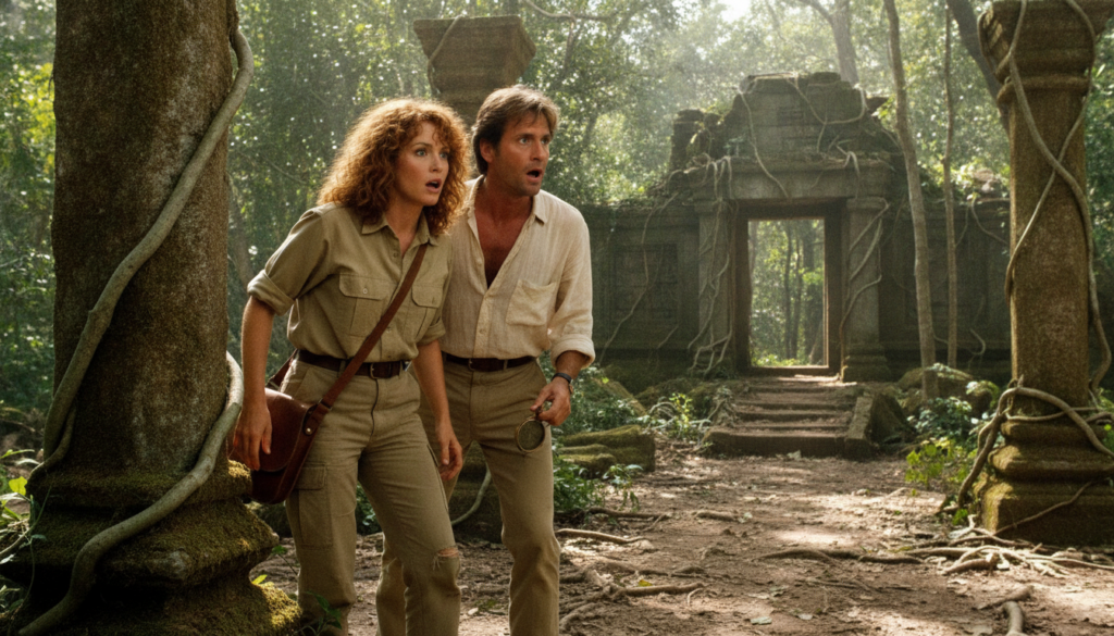 Kathleen Turner and Michael Douglas in a still from Romancing the Stone