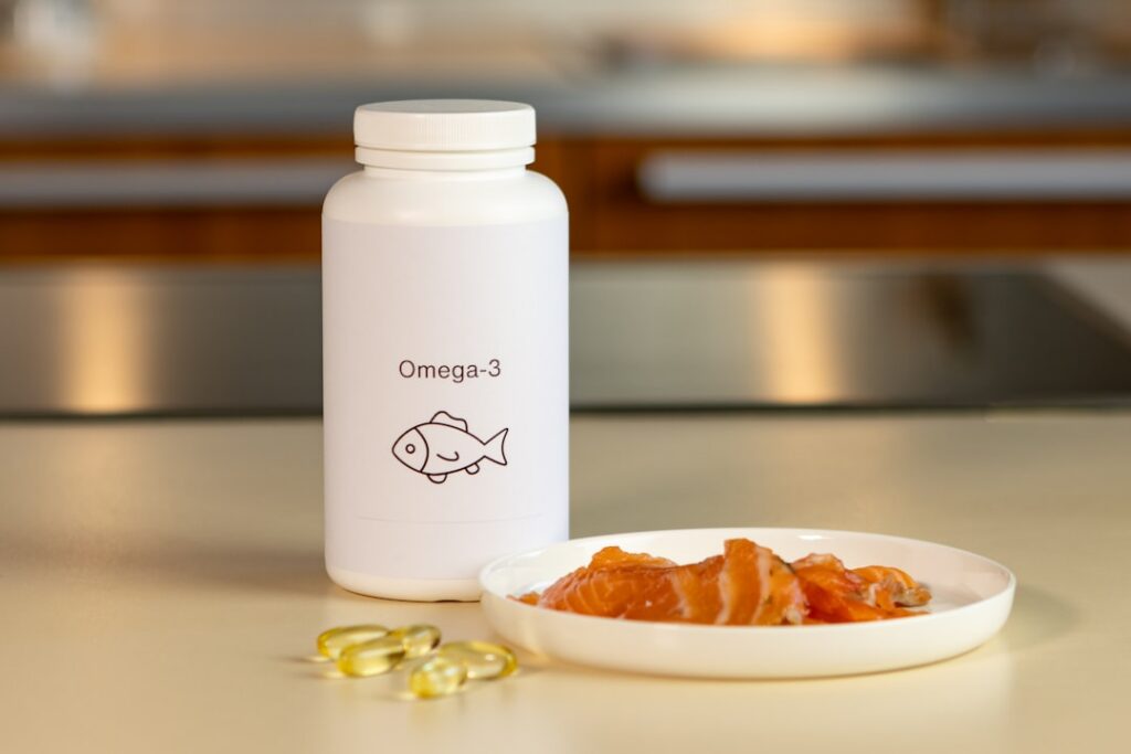 An infographic illustrating a balanced plate with foods rich in Omega-3 e g salmon flaxseeds walnuts on one side and foo