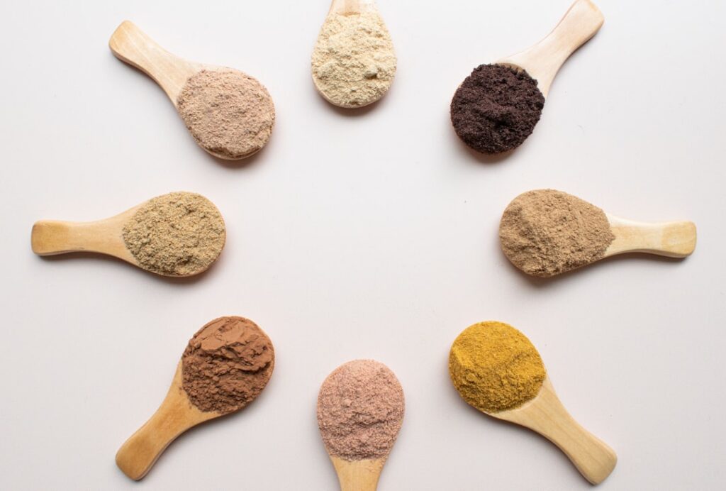 A vibrant assortment of plant-based foods known to contain or be fortified with Vitamin B12 such as fortified cereals nu
