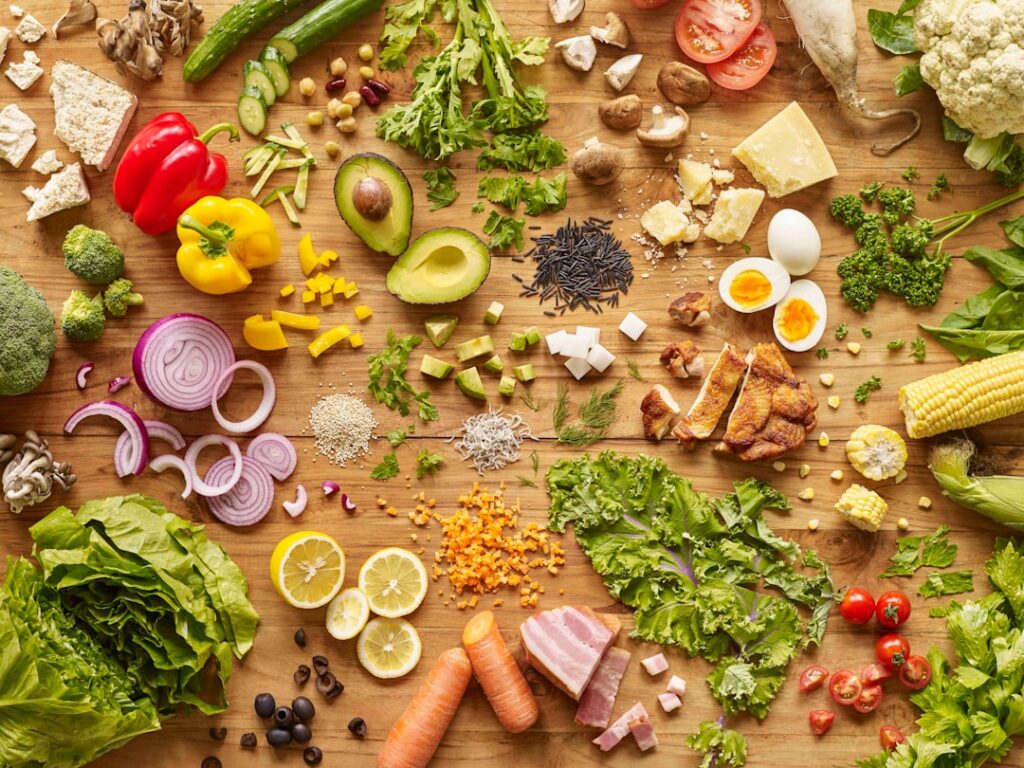 A visually appealing collage or split image showing smart food swaps One side could show less nutritious options like wh