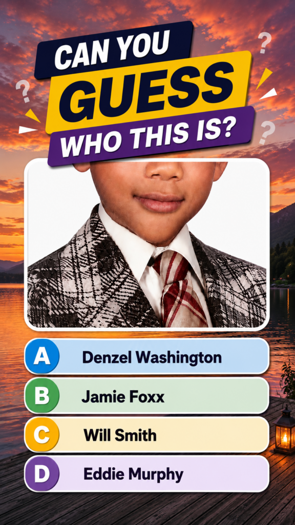 A quiz image asking to identify a celebrity from their childhood photo The image shows the lower half of a child s face 
