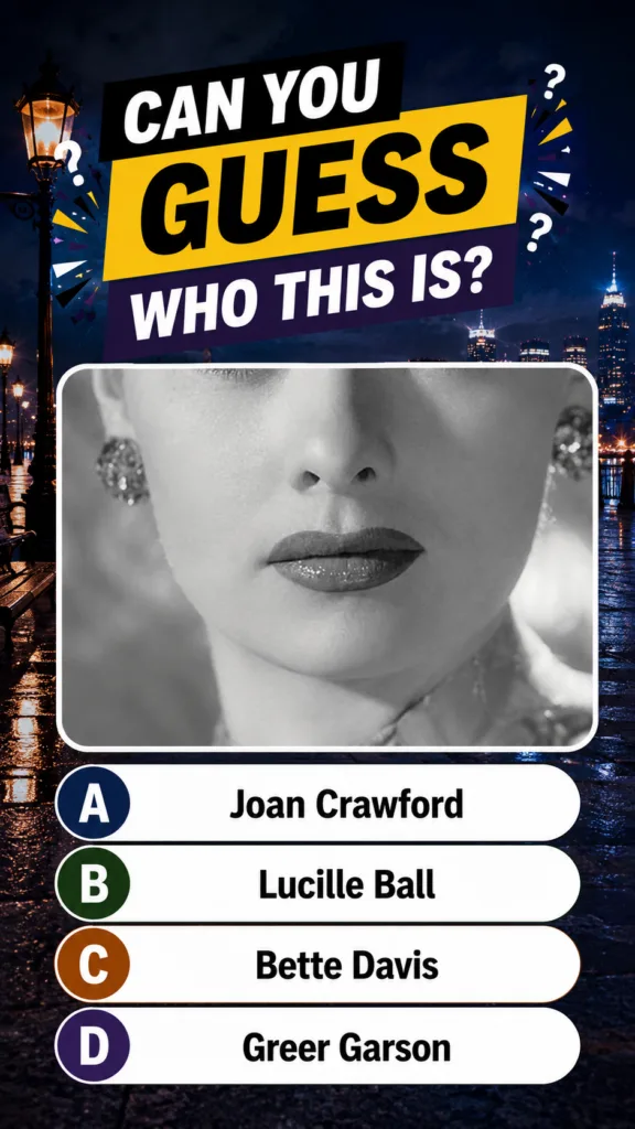 A quiz graphic featuring a close-up black-and-white portrait of a woman s lower face with dramatic lips and ornate earri