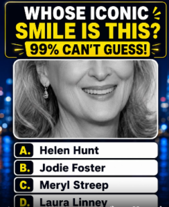A black and white close-up portrait of Meryl Streep s radiant smile similar to the quiz image but a different pose