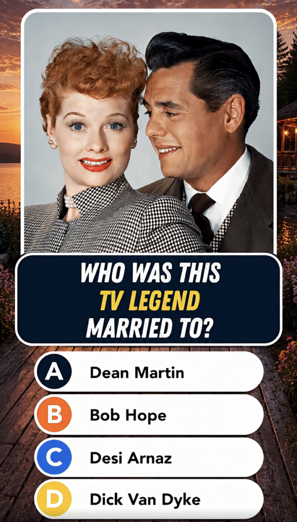 A vintage colorized portrait of Lucille Ball and Desi Arnaz smiling similar to the quiz image