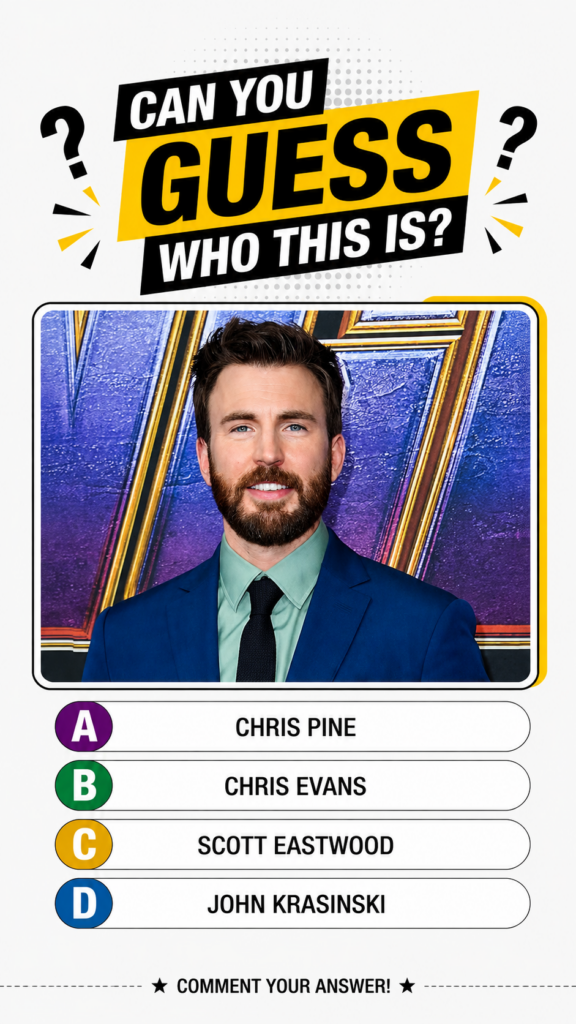 Quiz image featuring Chris Evans in a suit with multiple choice options