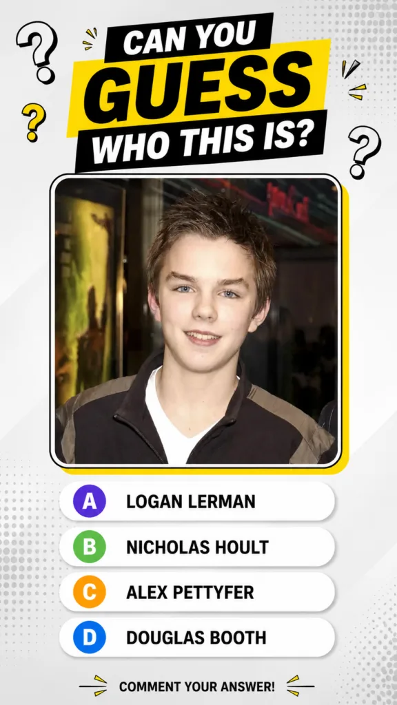 A quiz graphic with a young Nicholas Hoult s portrait and multiple choice options for Can you guess who this is