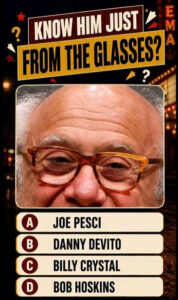 Quiz graphic showing a man s cropped face wearing tortoise-shell glasses with the question KNOW HIM JUST FROM THE GLASSE