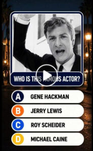 The original quiz image showing a black and white photo of a male actor with an intense expression and four answer optio