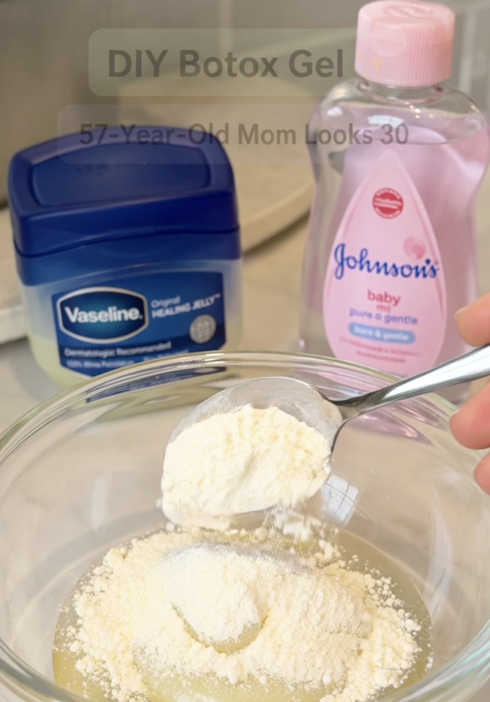 A person s hand adding a spoonful of white Alpha Arbutin powder into a clear glass bowl containing a yellowish transluce