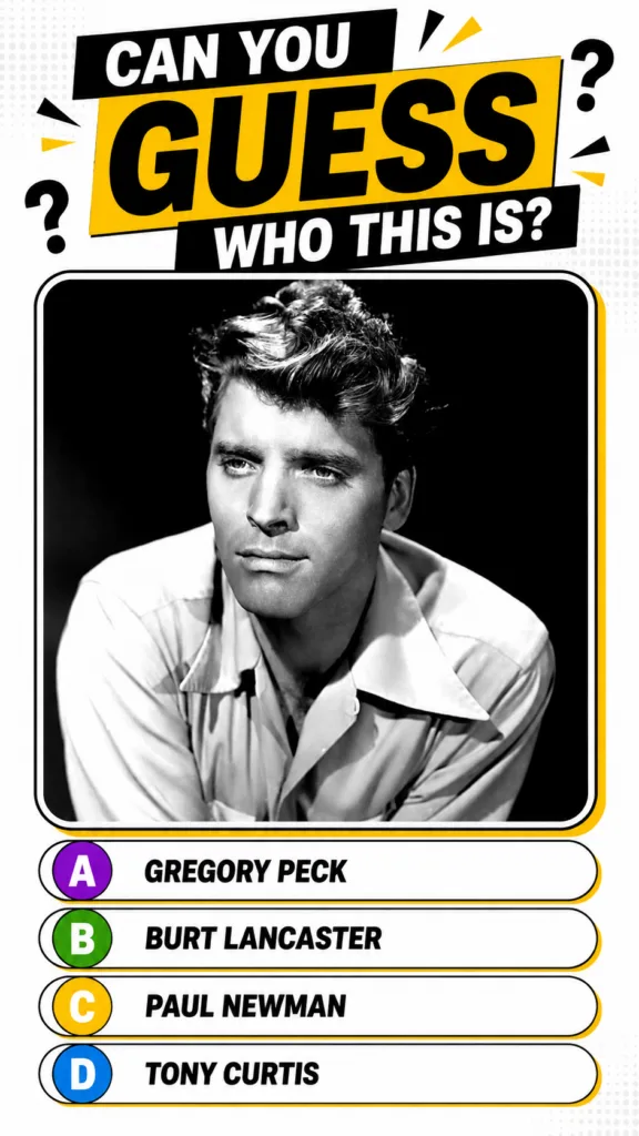 A black and white portrait of a young Burt Lancaster as seen in a vintage Hollywood quiz He has distinctive features nea
