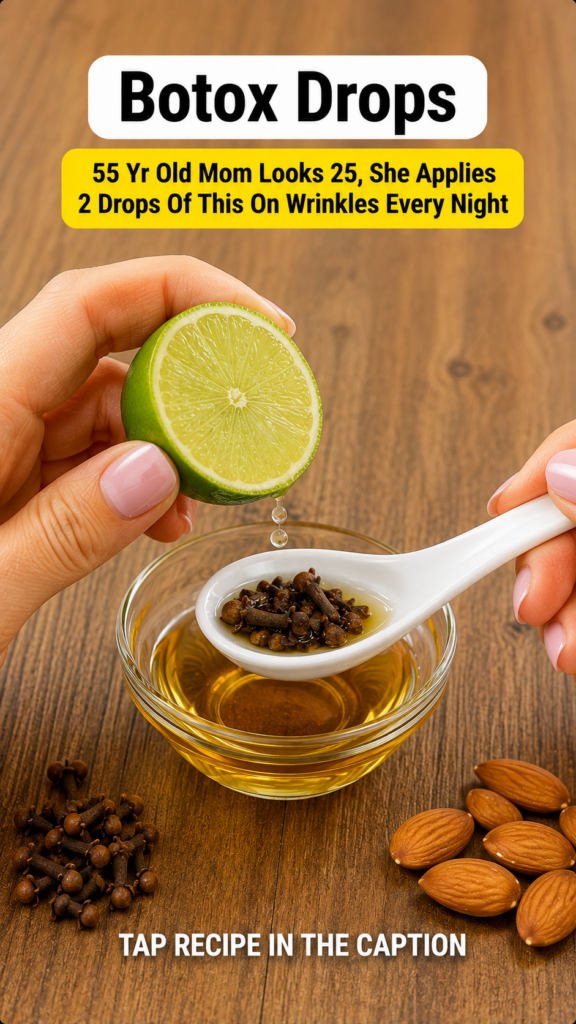 Close-up overhead shot of hands preparing a natural remedy squeezing a halved lime into a spoon filled with cloves and a