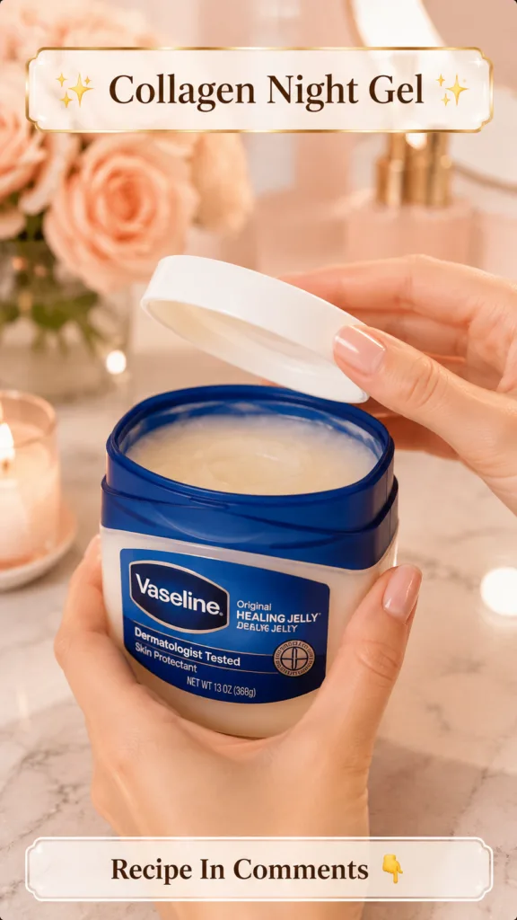 A pair of hands gently holding an open jar of Vaseline Original Healing Jelly with the lid partially lifted The backgrou