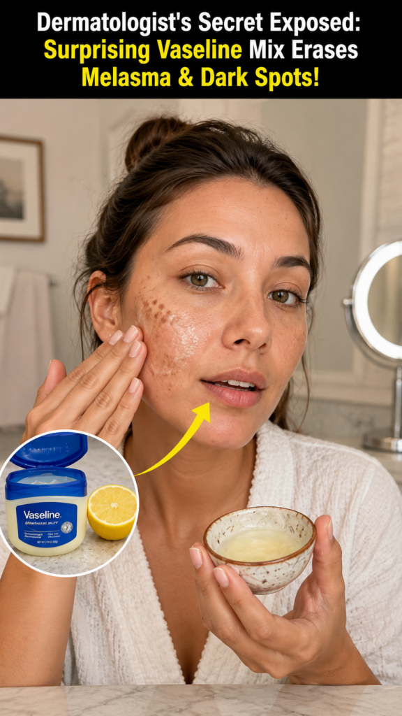 A woman gently applying a homemade potato and lemon mixture to her cheek where dark spots are visible She holds a small 