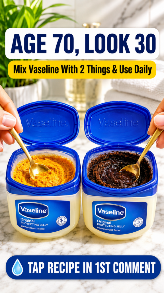Close-up of two open tubs of Vaseline-based DIY mixtures one yellow-orange suggesting turmeric and one dark brown sugges