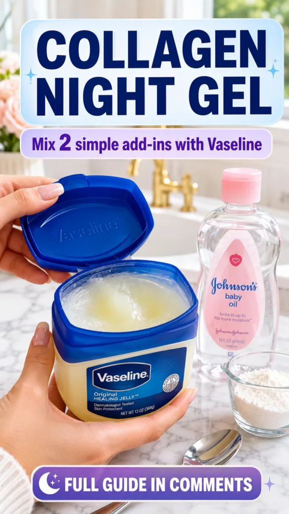 A pair of hands holding an open jar of Vaseline Original Healing Jelly Next to it a bottle of Johnson s baby oil a small