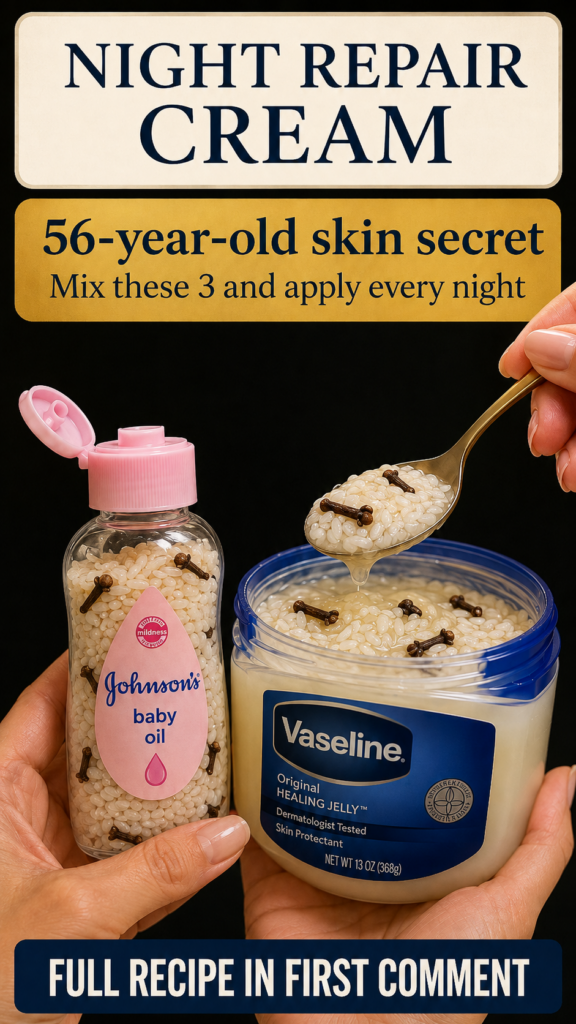 A person s hands holding a bottle of Johnson s baby oil and a jar of Vaseline both containing a mixture of small white b