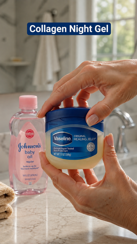 A woman applying a light moisturizer to her face in a bright clean bathroom with natural light coming through a window