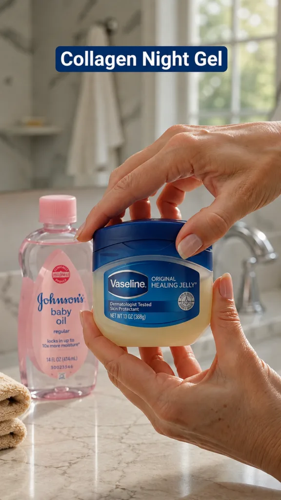 A woman applying a light moisturizer to her face in a bright clean bathroom with natural light coming through a window