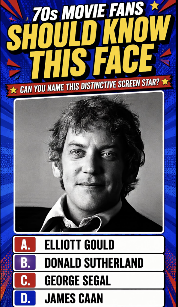 The original quiz image showing a black and white portrait of Donald Sutherland with the quiz question CAN YOU NAME THIS