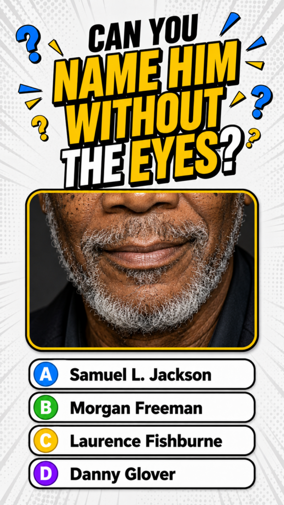 A social media quiz showing a close-up crop of Morgan Freeman s lower face including his mouth chin and grey beard The b