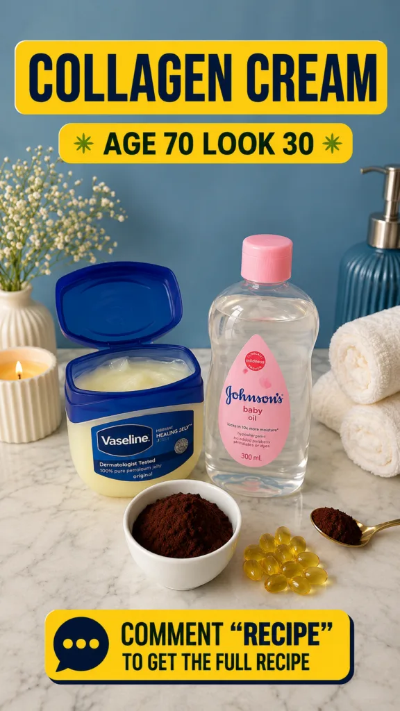 A still life composition showing an open tub of Vaseline Healing Jelly a bottle of Johnson s baby oil a small bowl of co