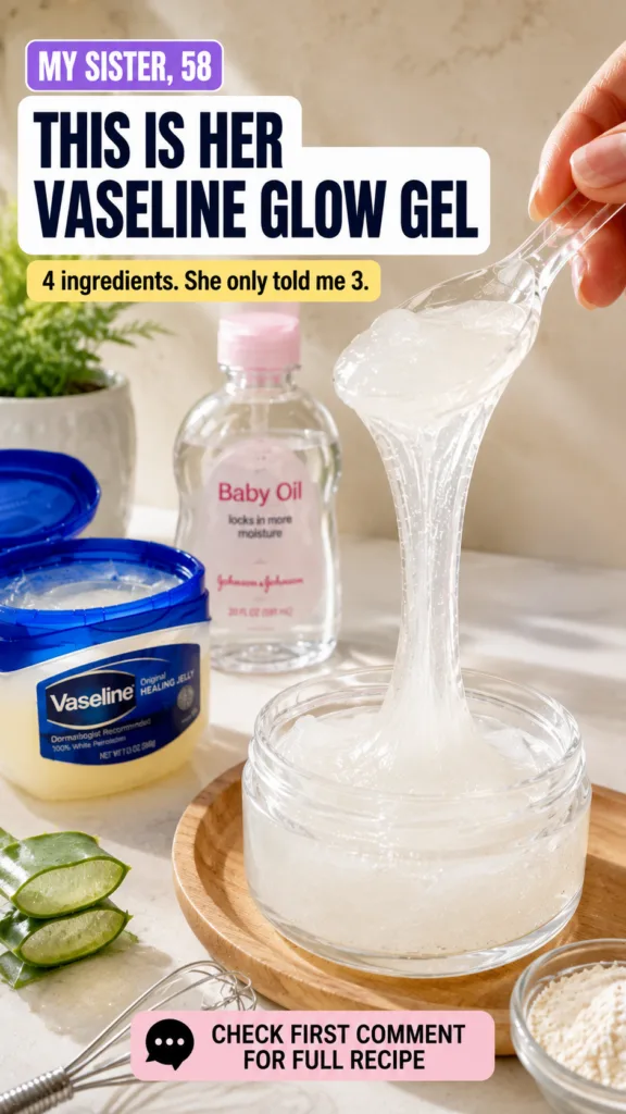 A clear viscous gel being stretched from a spoon into a glass jar surrounded by an open tub of Vaseline a bottle of John