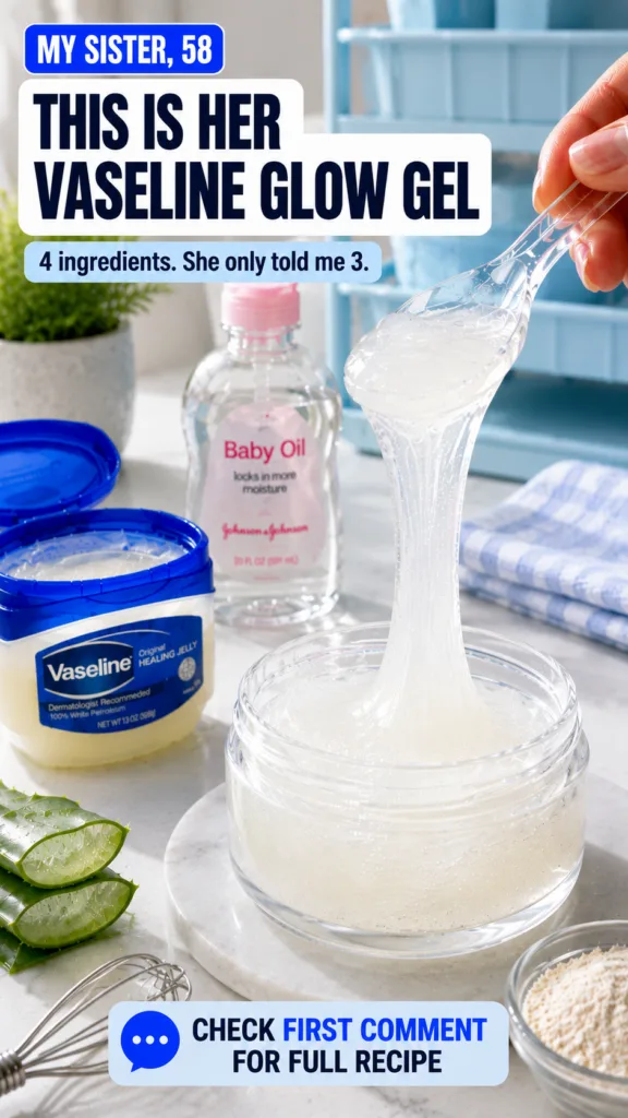 A clear viscous gel being scooped from a glass jar with a transparent spoon surrounded by an open tub of Vaseline a bott
