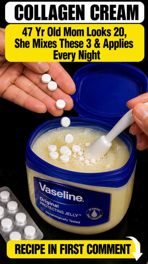 A person s hands preparing a homemade beauty concoction with Vaseline white powder and pills with a small white spoon fo