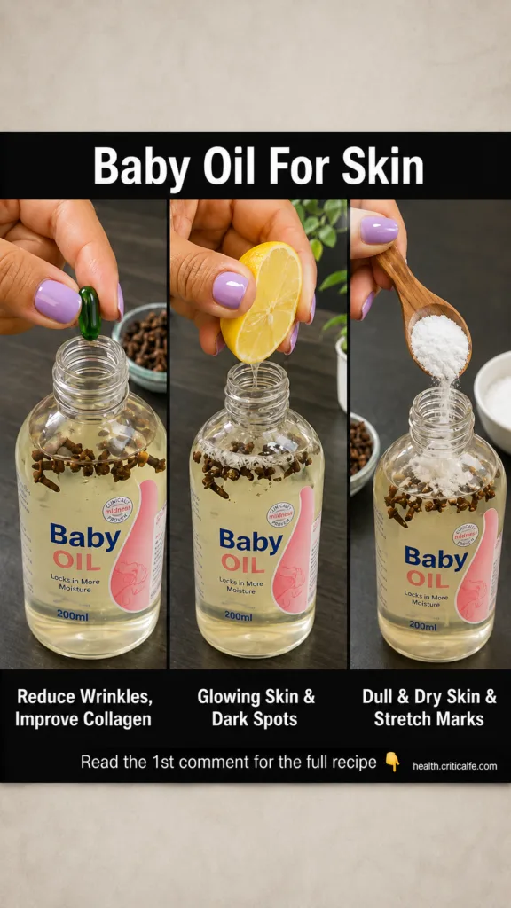 A vertical triptych showing hands adding natural ingredients like a green capsule lemon juice and white powder into sepa
