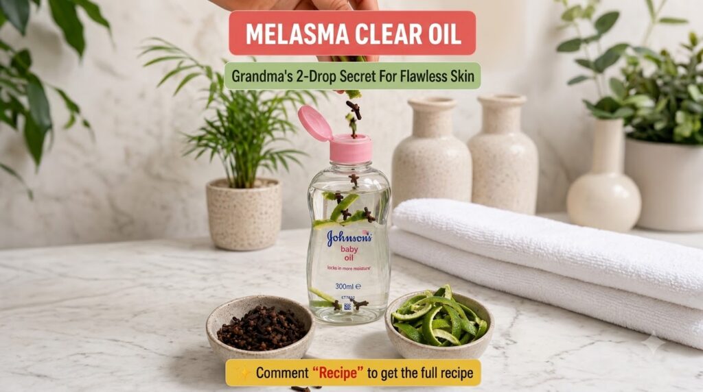 A hand dropping dried cloves into a bottle of Johnson s baby oil which already contains lime peels Bowls of cloves and l