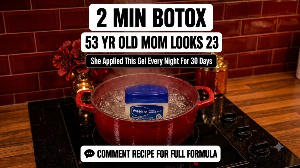 A red enameled pot on an induction cooktop with boiling water submerging a Vaseline Original Healing Jelly jar A lit can