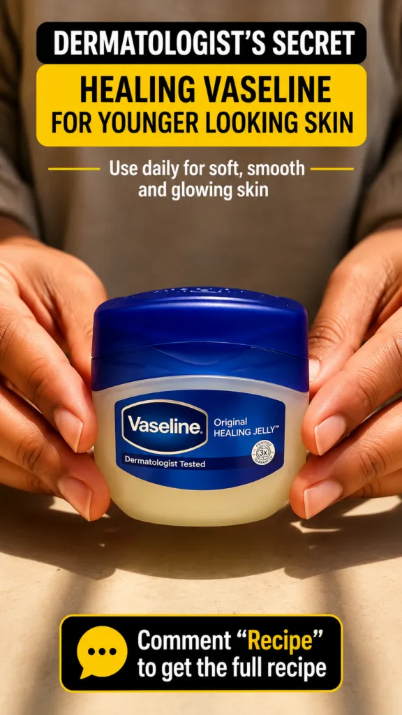 Two hands gently holding a small tub of Vaseline Original Healing Jelly with soft focus in the background